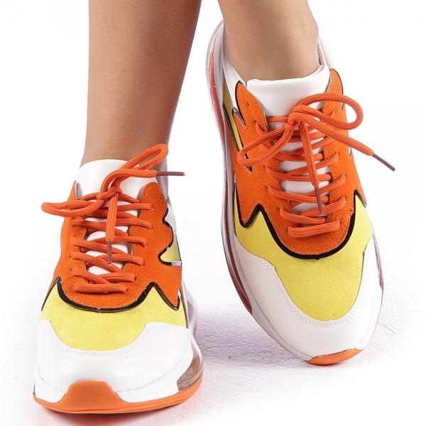 Дамски спортни обувки  Sadal бели със жълто, 3 - Kalapod.bg